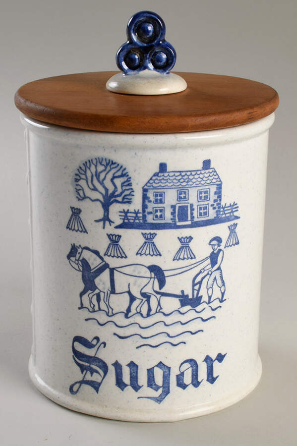 Provincial Blue Sugar Canister & Wood Lid by Metlox - Poppytrail - Vernon-1