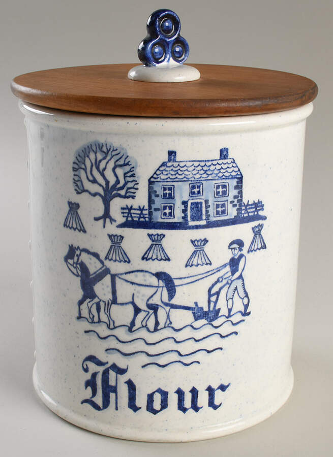 Provincial Blue Flour Canister & Wood Lid by Metlox - Poppytrail - Vernon-1