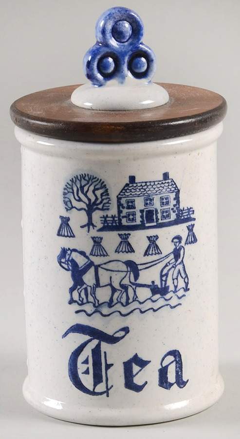 Provincial Blue Tea Canister & Wood Lid by Metlox - Poppytrail - Vernon-1