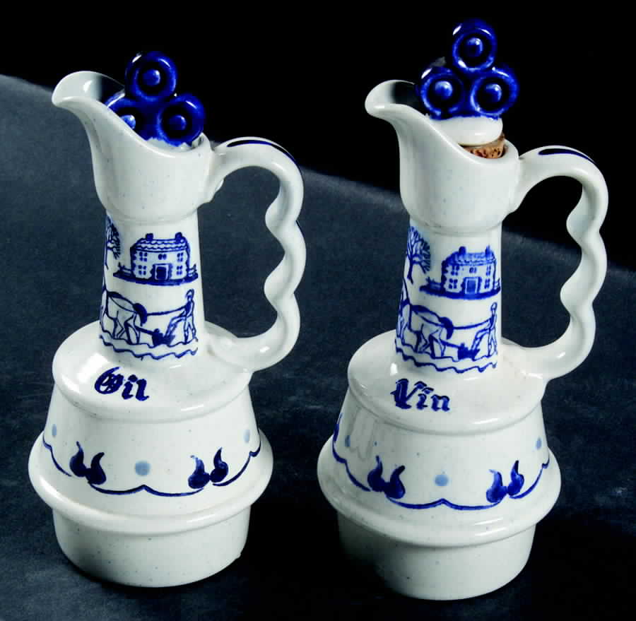 Provincial Blue Vinegar and Oil Set with Stoppers by Metlox - Poppytrail - Vernon-1