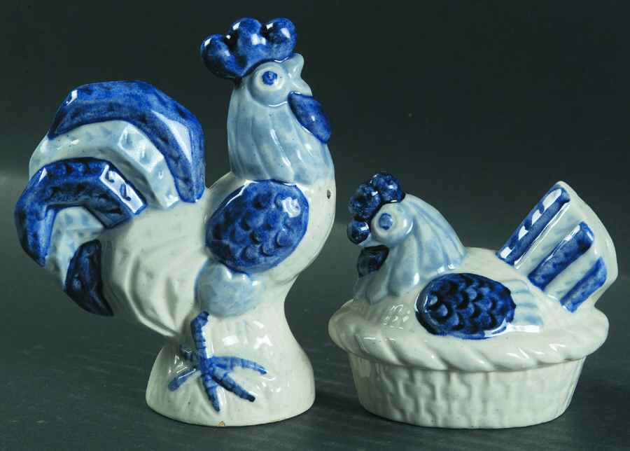 Provincial Blue Rooster & Hen Salt & Pepper Set by Metlox - Poppytrail - Vernon-1