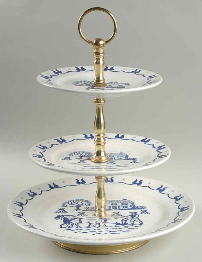 Provincial Blue 3-Tiered Serving Tray (DP, SP, BB) by Metlox - Poppytrail - Vernon-1