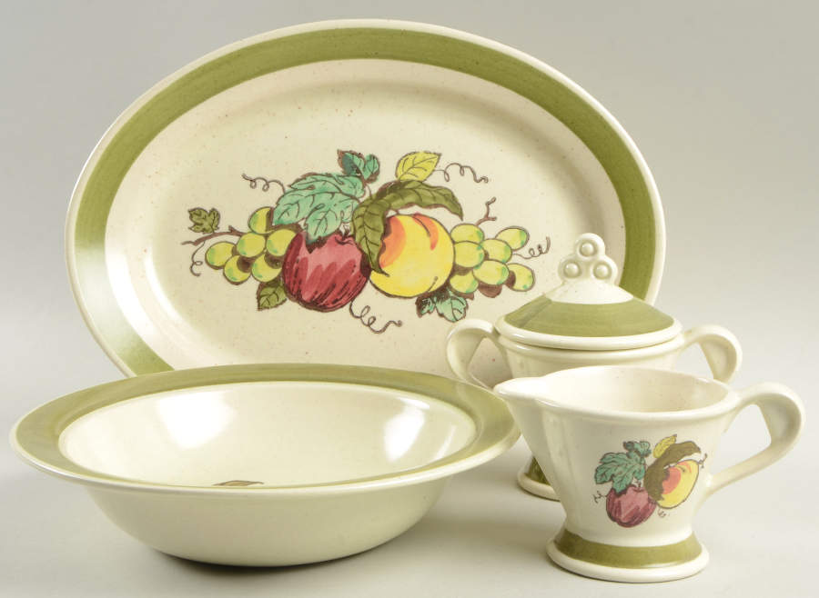 Provincial Fruit Green 5 Piece Hostess Set by Metlox - Poppytrail - Vernon-1