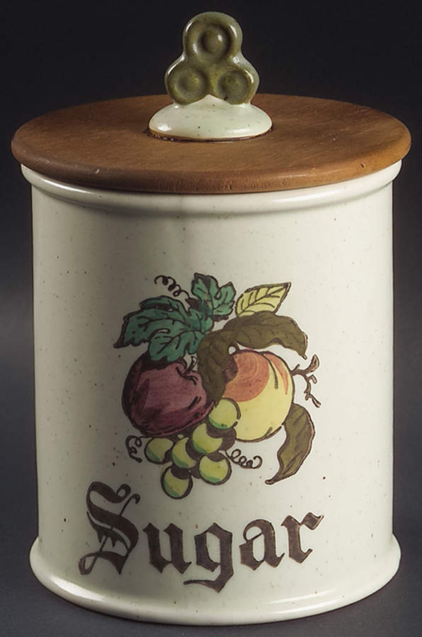 Provincial Fruit Green Sugar Canister & Wood Lid by Metlox - Poppytrail - Vernon-1