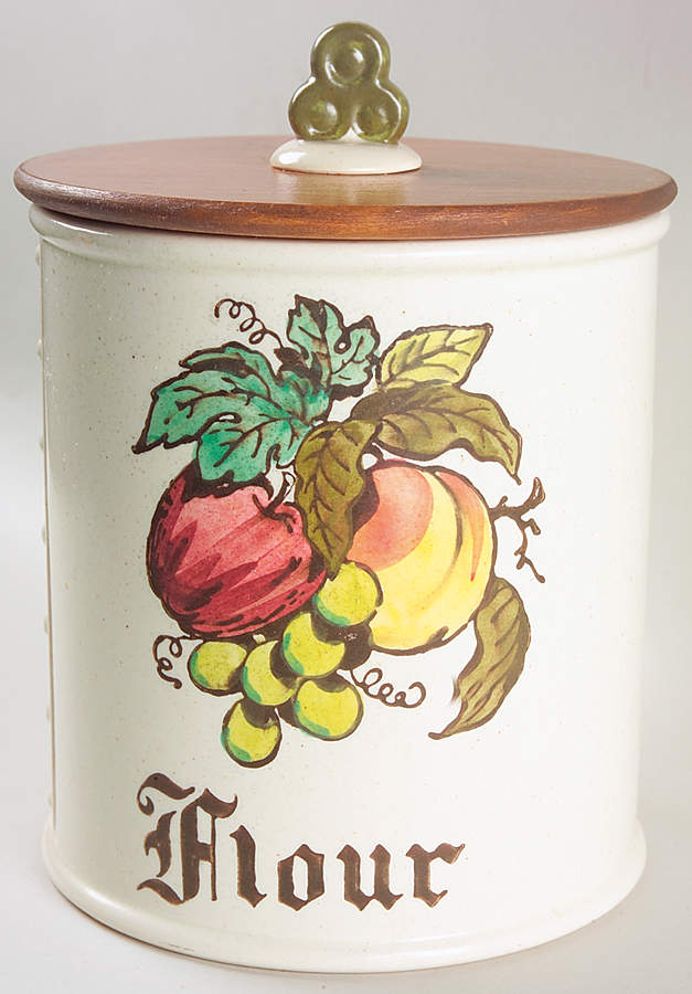 Provincial Fruit Green Flour Canister & Wood Lid by Metlox - Poppytrail - Vernon-1