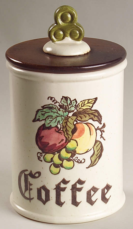 Provincial Fruit Green Coffee Canister & Wood Lid by Metlox - Poppytrail - Vernon-1