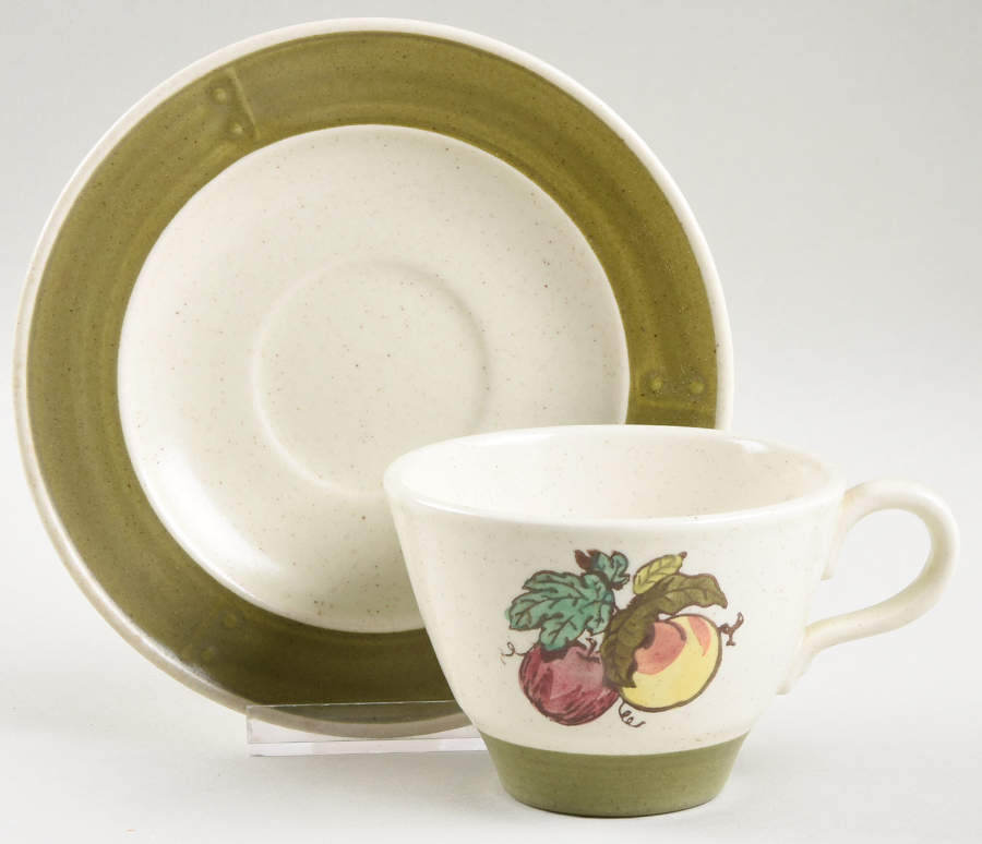 Provincial Fruit Green Flat Cup & Saucer Set by Metlox - Poppytrail - Vernon-1