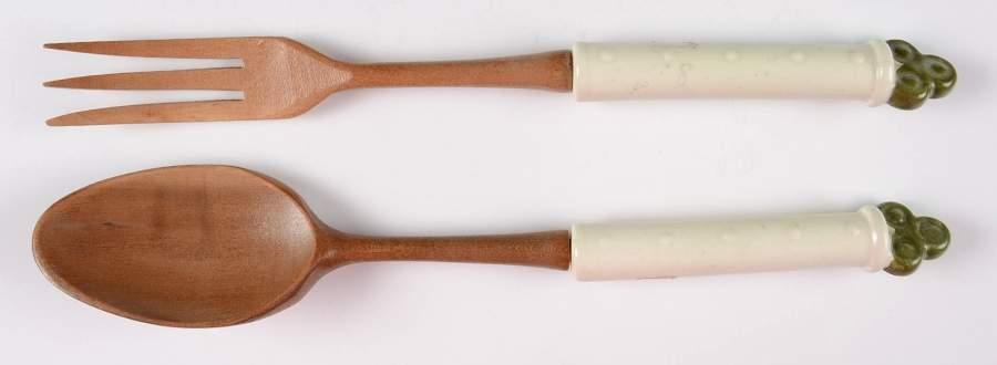 Provincial Fruit Green 2-Piece Wood/Ceramic Salad Set by Metlox - Poppytrail - Vernon-1