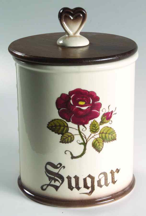 Provincial Rose Sugar Canister & Wood Lid by Metlox - Poppytrail - Vernon-1