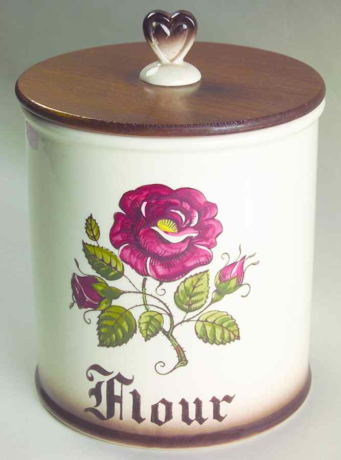 Provincial Rose Flour Canister & Wood Lid by Metlox - Poppytrail - Vernon-1