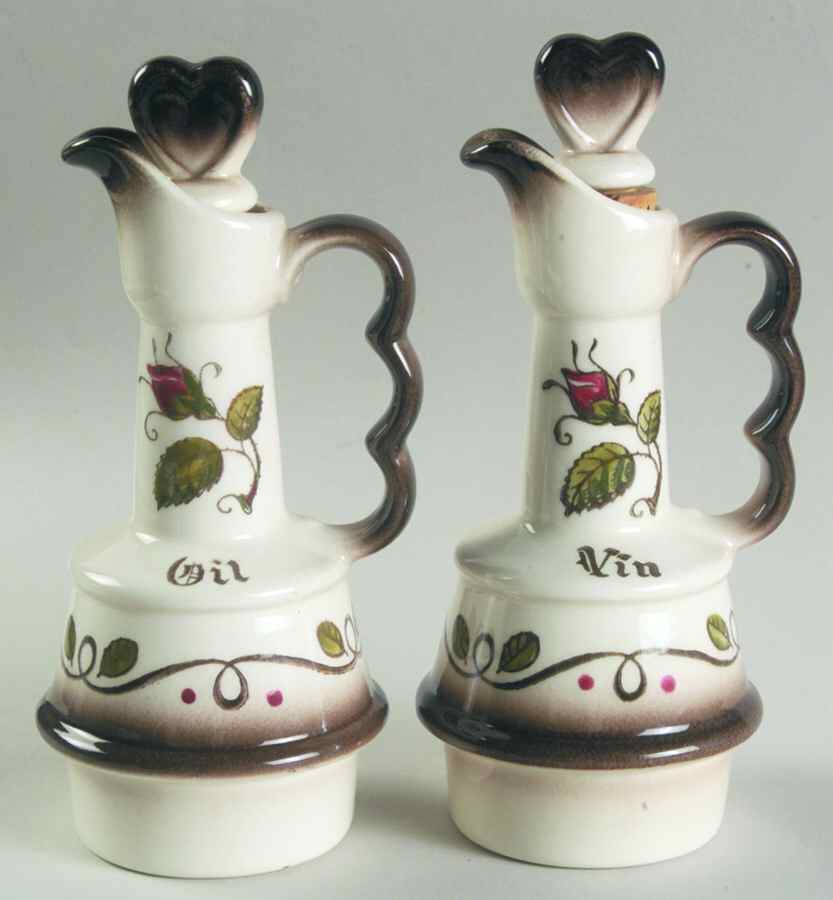 Provincial Rose Vinegar and Oil Set with Stoppers by Metlox - Poppytrail - Vernon-1