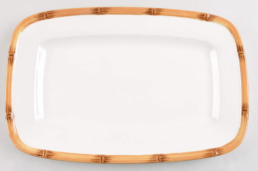 Rattan 14" Oval Serving Platter by Metlox - Poppytrail - Vernon-1