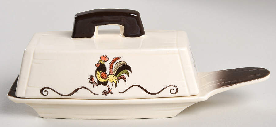 Red Rooster 1/4 Lb Covered Butter by Metlox - Poppytrail - Vernon-1