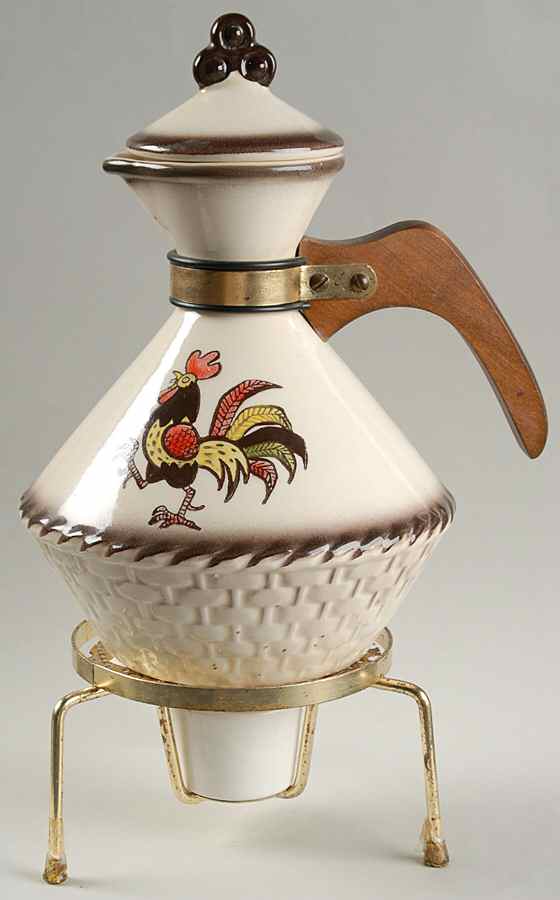 Red Rooster Carafe with Lid, Warmer Stand & Burner by Metlox - Poppytrail - Vernon-1