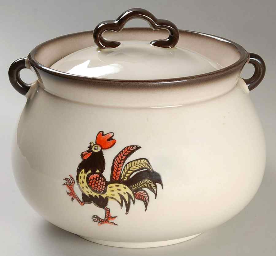 Red Rooster Kettle Casserole & Lid No Metal/Wood Handle by Metlox - Poppytrail - Vernon-1