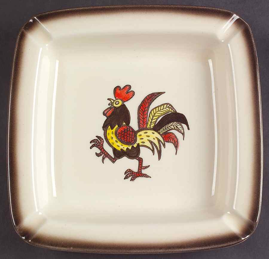 Red Rooster 8" Square Ashtray by Metlox - Poppytrail - Vernon-1