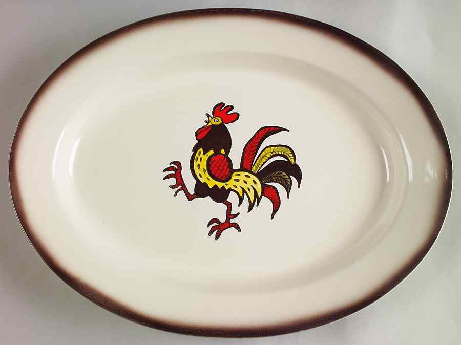 Red Rooster 16" Oval Serving Platter by Metlox - Poppytrail - Vernon-1