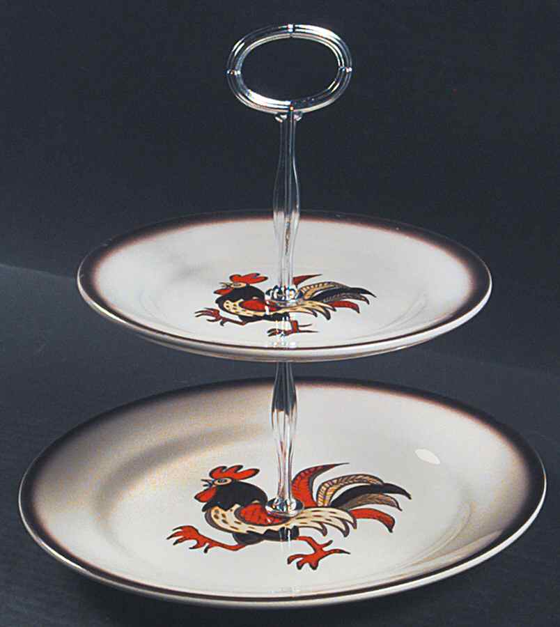 Red Rooster 6 5/8"-10"  2 Tiered Serving Tray (Dp, Sp) HC by Metlox - Poppytrail - Vernon-1