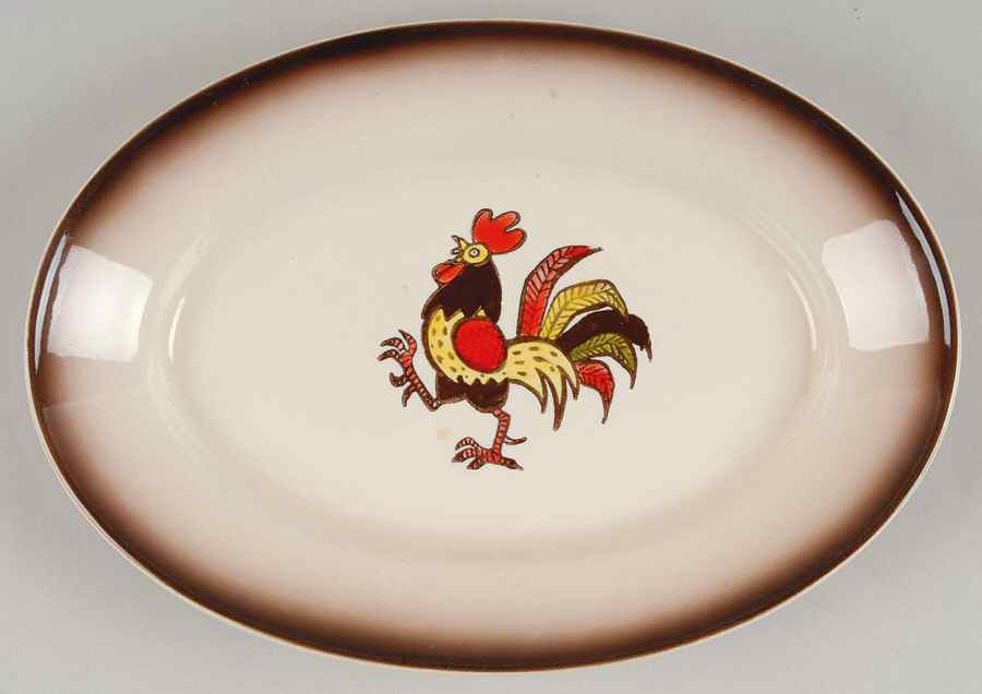 Red Rooster 9" Oval Serving Platter by Metlox - Poppytrail - Vernon-1