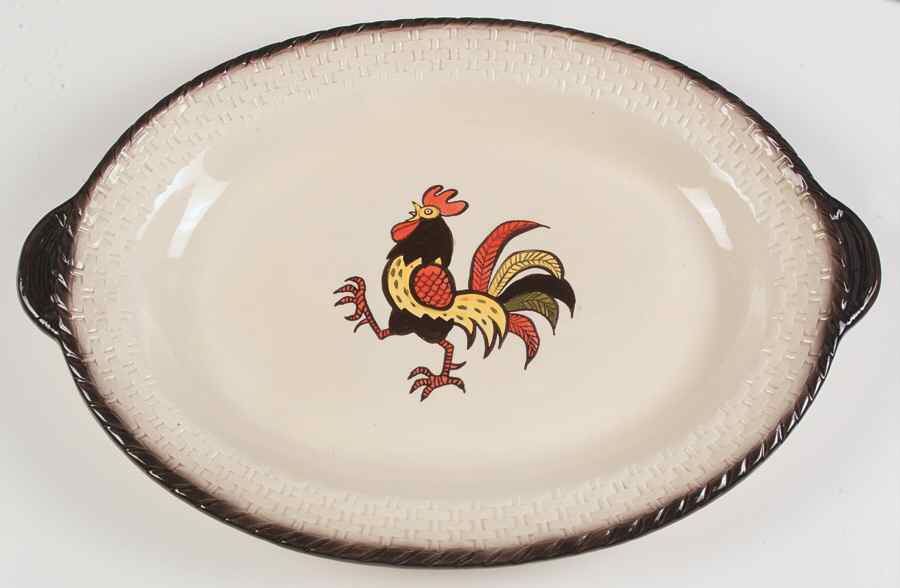 Red Rooster 22" Oval Serving Platter by Metlox - Poppytrail - Vernon-1