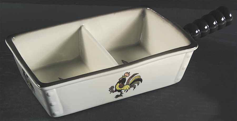 Red Rooster Rectangular Divided Vegetable Bowl by Metlox - Poppytrail - Vernon-1