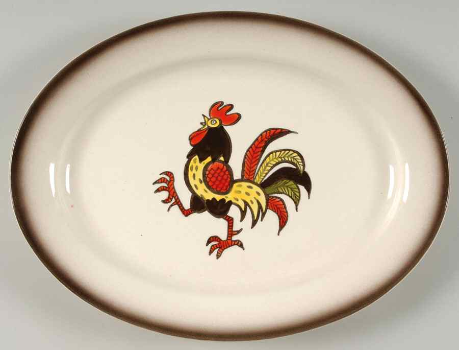 Red Rooster 13" Oval Serving Platter by Metlox - Poppytrail - Vernon-1