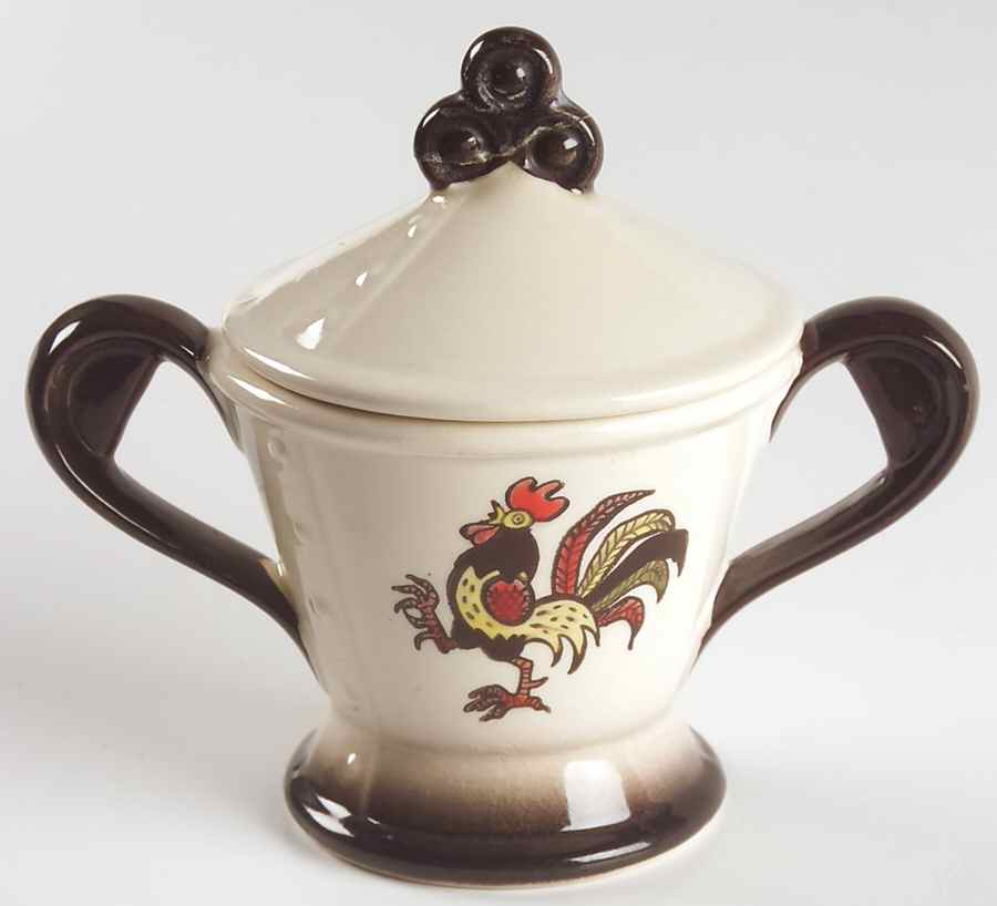 Red Rooster Sugar Bowl & Lid by Metlox - Poppytrail - Vernon-1