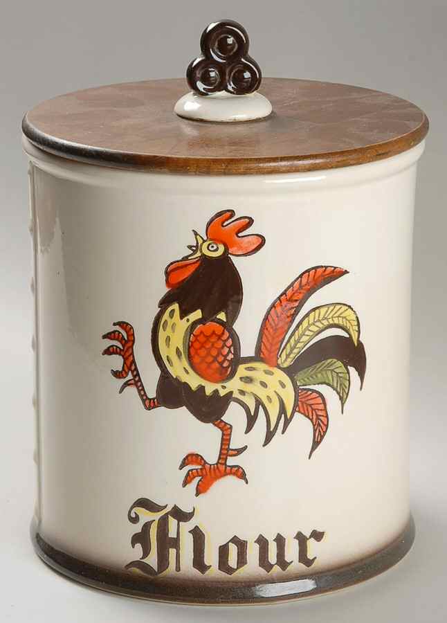 Red Rooster Flour Canister & Wood Lid by Metlox - Poppytrail - Vernon-1