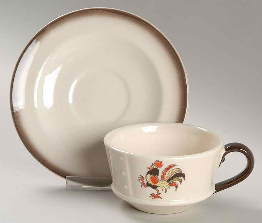 Red Rooster Flat Cup & Saucer Set by Metlox - Poppytrail - Vernon-1