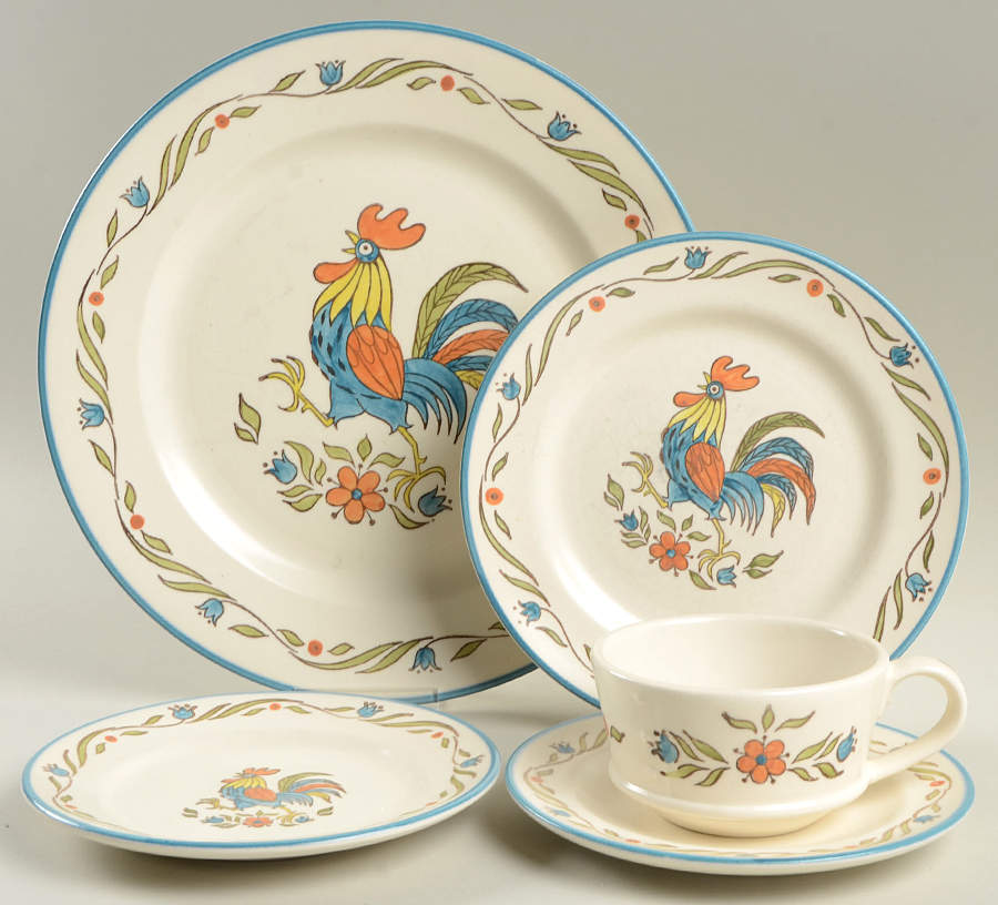 Rooster Bleu 5 Piece Place Setting by Metlox - Poppytrail - Vernon-1