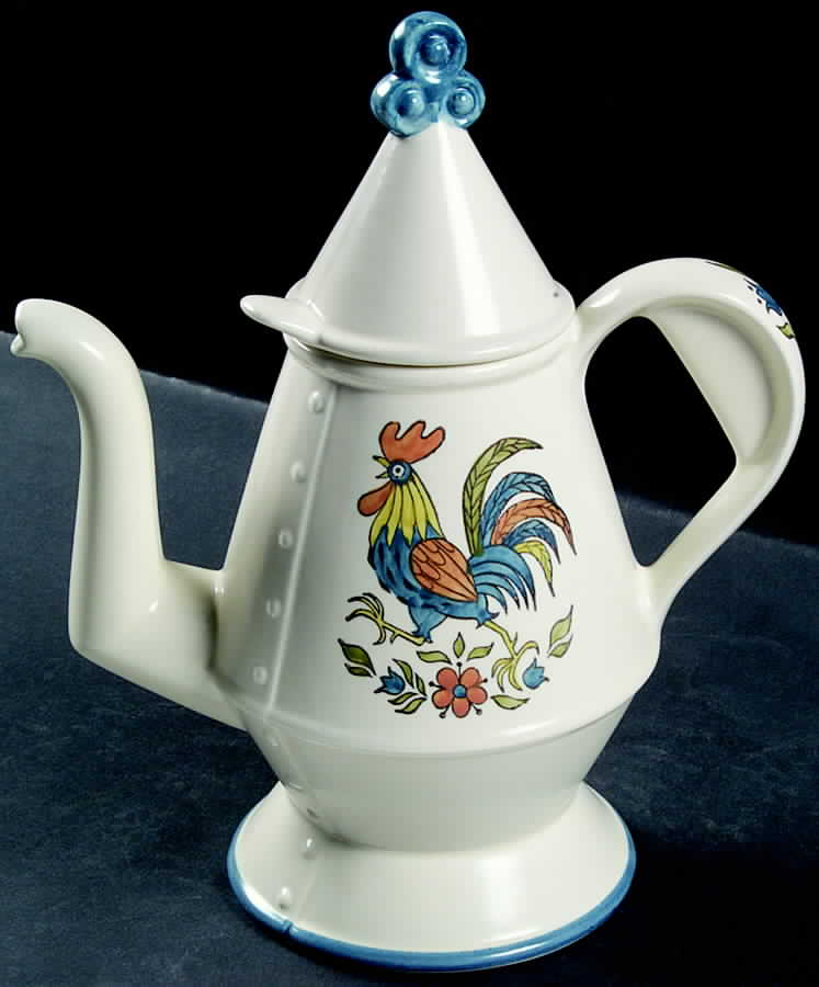 Rooster Bleu Coffee Pot & Lid by Metlox - Poppytrail - Vernon-1