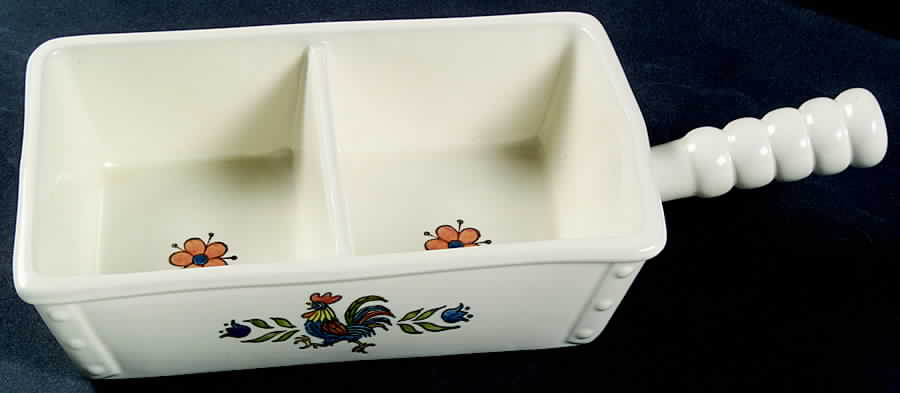 Rooster Bleu Rectangular Divided Vegetable Bowl by Metlox - Poppytrail - Vernon-1