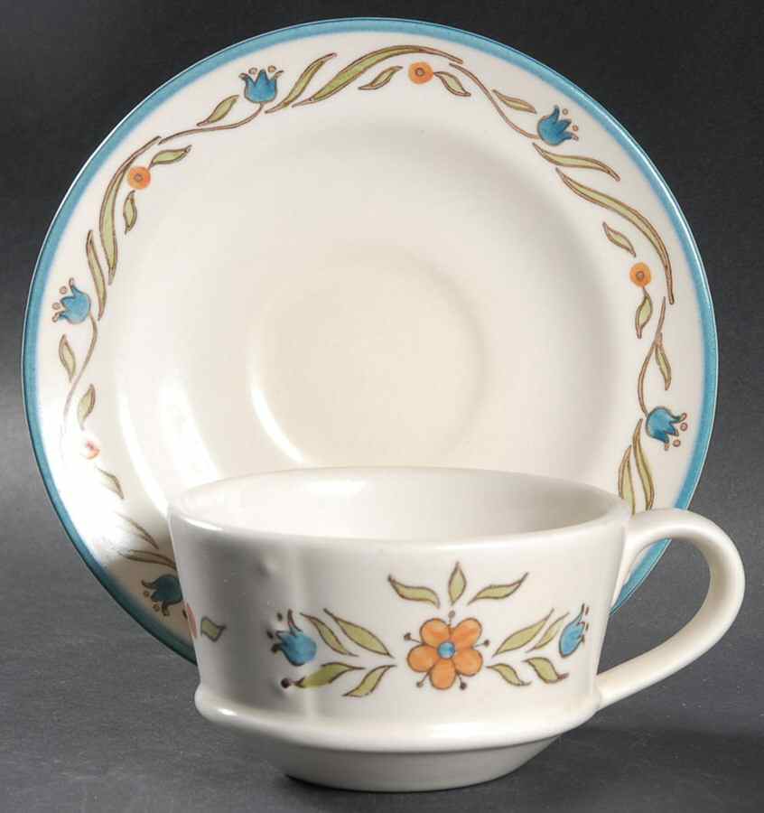 Rooster Bleu Flat Cup & Saucer Set by Metlox - Poppytrail - Vernon-1