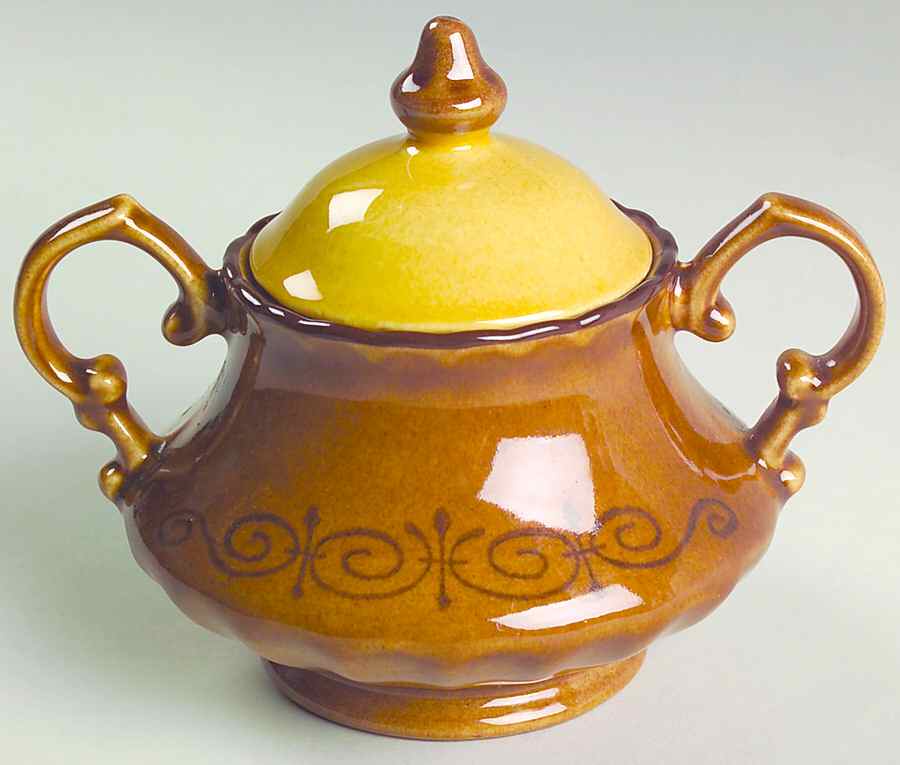 San Fernando Gold Sugar Bowl & Lid by Metlox - Poppytrail - Vernon-1