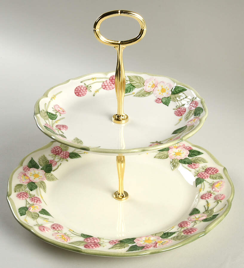 Sculptured Berry 6 5/8"-10"  2 Tiered Serving Tray (Dp, Sp) HC by Metlox - Poppytrail - Vernon-1
