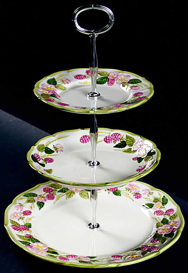 Sculptured Berry 13 7/8"-14 1/4" 3-Tiered Serving Tray(DP,SP,BB) HC by Metlox - Poppytrail - Vernon-1