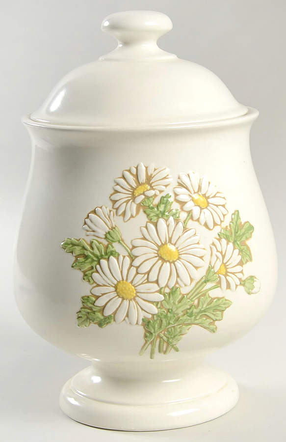 Sculptured Daisy Medium Canister & Lid by Metlox - Poppytrail - Vernon-1