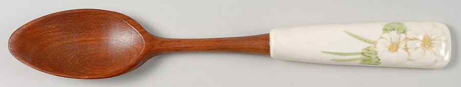 Sculptured Daisy Salad Serving Spoon with Wood Bowl by Metlox - Poppytrail - Vernon-1