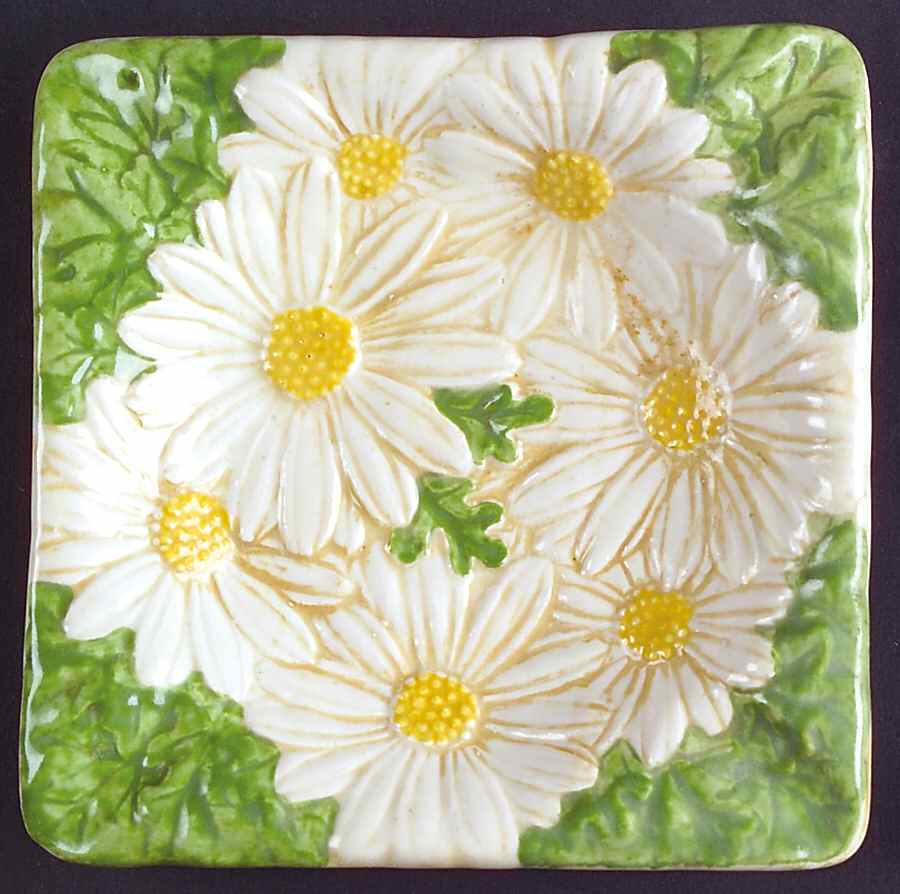 Sculptured Daisy 4" Square Ashtray by Metlox - Poppytrail - Vernon-1