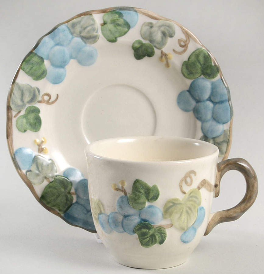 Sculptured Grape Flat Cup & Saucer Set by Metlox - Poppytrail - Vernon-1