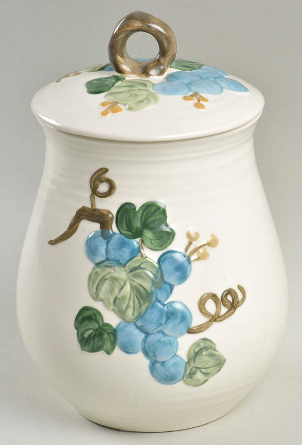 Sculptured Grape Medium Canister & Lid by Metlox - Poppytrail - Vernon-1