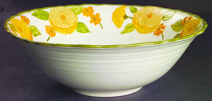Sculptured Zinnia 12" Large Salad Serving Bowl by Metlox - Poppytrail - Vernon-1