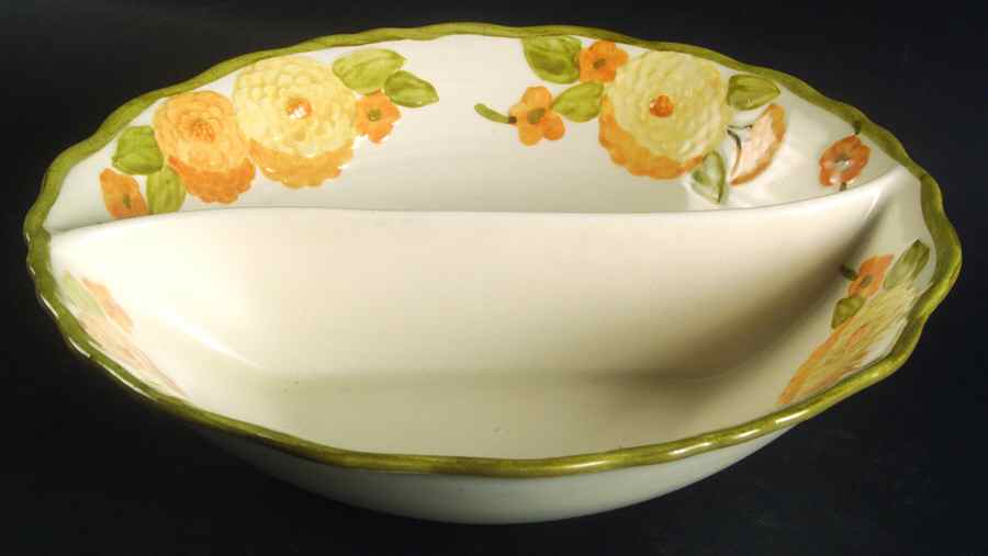 Sculptured Zinnia Large Round Divided Vegetable Bowl by Metlox - Poppytrail - Vernon-1