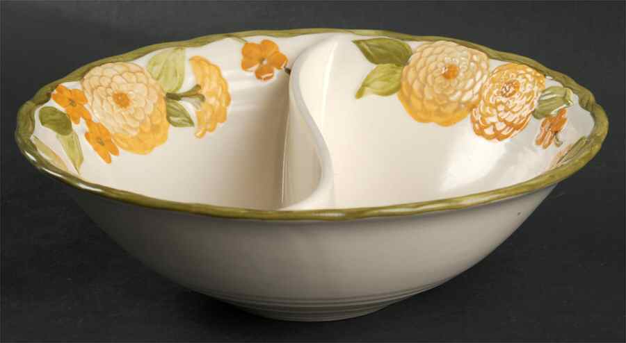 Sculptured Zinnia Round Divided Vegetable Bowl by Metlox - Poppytrail - Vernon-1
