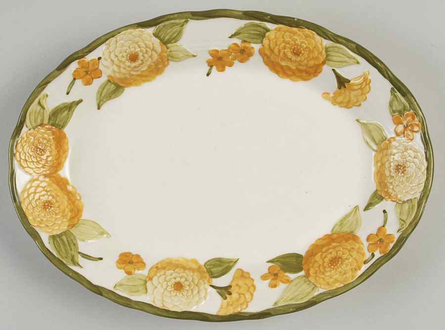 Sculptured Zinnia 11" Oval Serving Platter by Metlox - Poppytrail - Vernon-1
