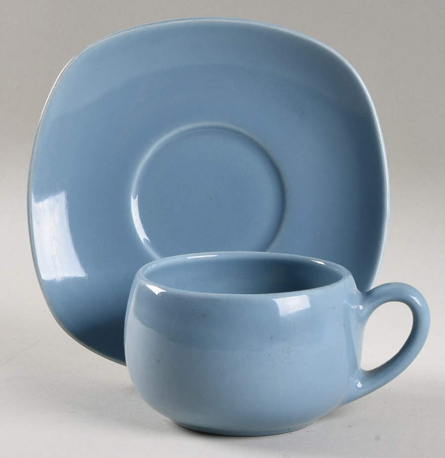 Shoreline Horizon Blue Flat Cup & Saucer Set by Metlox - Poppytrail - Vernon-1