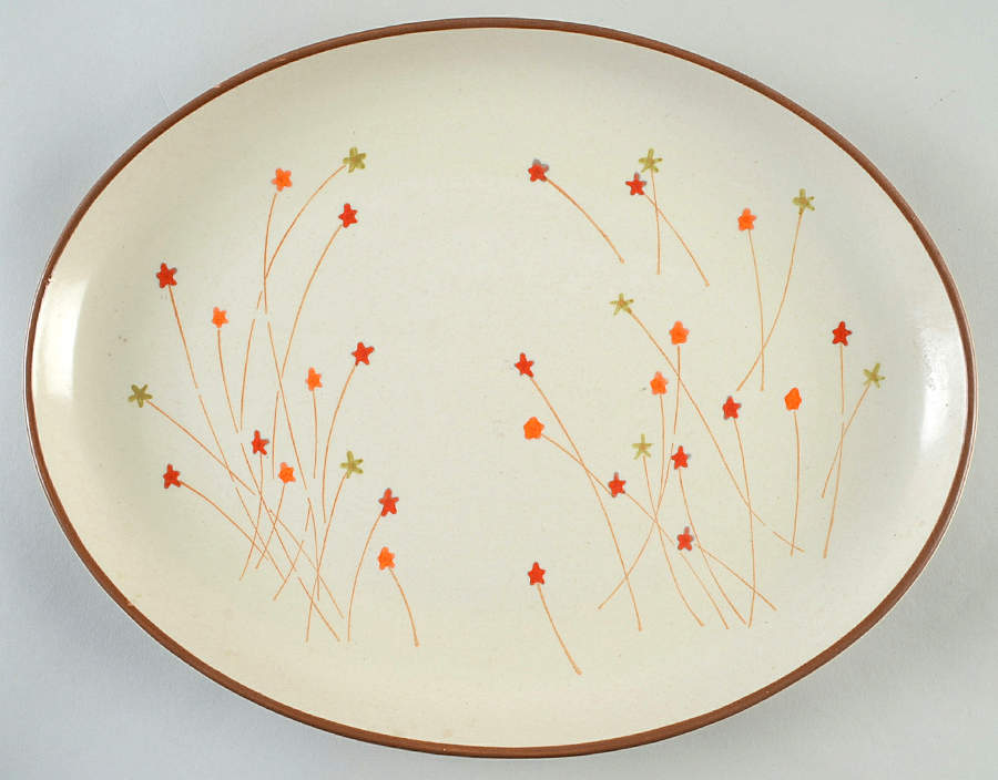 Strawflower 13" Oval Serving Platter by Metlox - Poppytrail - Vernon-1