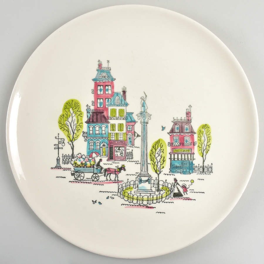 Street Scene 13" Chop Plate (Round Platter) by Metlox - Poppytrail - Vernon-1