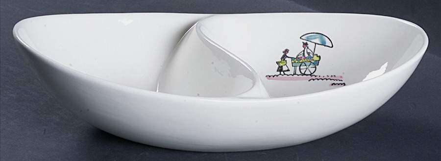 Street Scene 11" Oval Divided Vegetable Bowl by Metlox - Poppytrail - Vernon-1