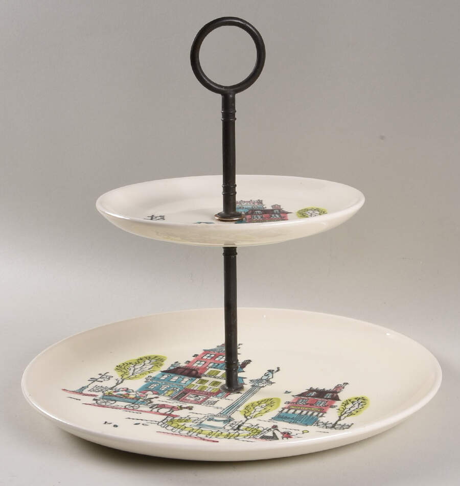 Street Scene 2 Tiered Serving Tray (Dinner&Bread/Butter Plate) by Metlox - Poppytrail - Vernon-1